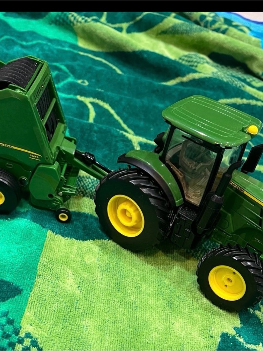 John Deere Green and Yellow Farm Tractor and hay baler Toy